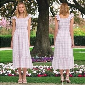 NWOT English Factory Purple White Midi Plaid Dress • Size: Small​